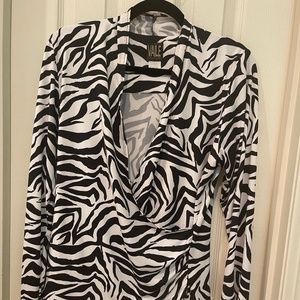 Black and White Zebra Print Wrap Blouse